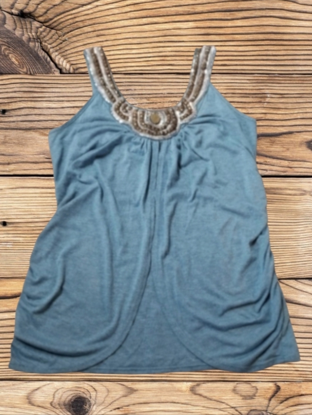 CHARLOTTE RUSSE BEADED NECKLINE TEAL TANK TOP